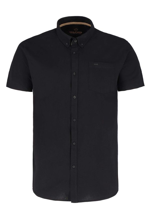 Volcano - Koszula z lnem, Regular Fit, C-LIN. Typ kołnierza: button down. Materiał: len. Długość rękawa: krótki rękaw. Długość: krótkie