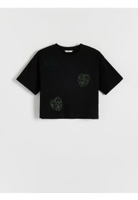 Reserved - T-shirt z aplikacją - czarny. Kolor: czarny. Materiał: bawełna. Wzór: aplikacja