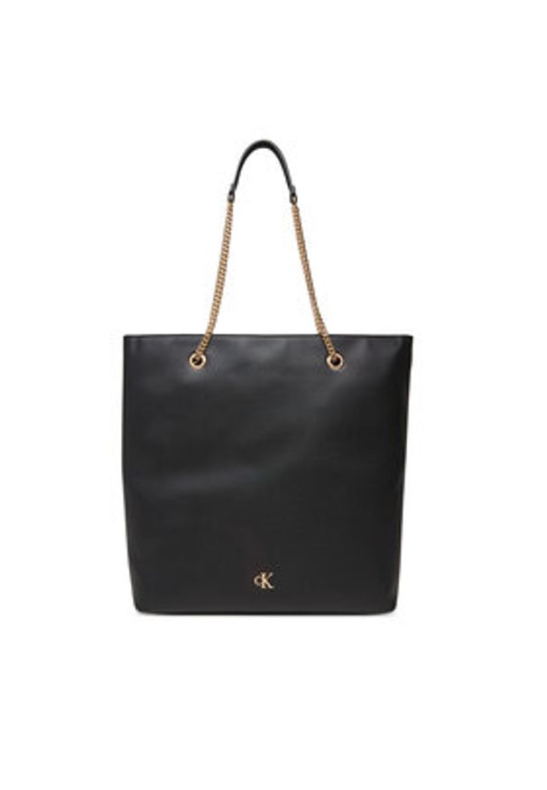 Calvin Klein Torebka Minimal Monogram Chain Tote LV04F3204G Czarny. Kolor: czarny. Materiał: skórzane