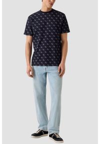 Guess - GUESS Granatowy męski t-shirt w monogram Jacquard 4G Knit, Rozmiar XXL. Okazja: na co dzień. Kolor: niebieski. Styl: casual #3