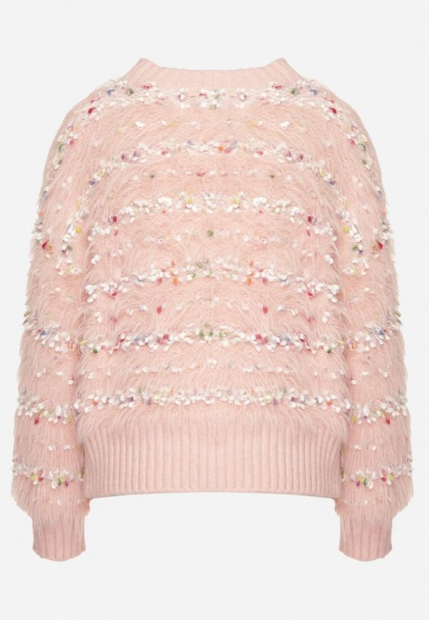 Born2be - Różowy Sweter z Wiskozą i Bawełną z Kolorową Nicią Raithra. Okazja: na co dzień. Kolor: różowy. Materiał: bawełna, wiskoza. Wzór: kolorowy. Styl: elegancki, casual