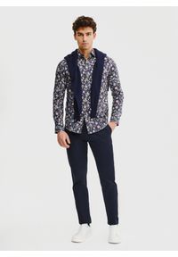 Pako Lorente - PAKO LORENTE – Granatowa koszula męska w kwiaty. Kolor: niebieski. Materiał: bawełna, elastan. Długość rękawa: długi rękaw. Długość: długie. Wzór: kwiaty #10
