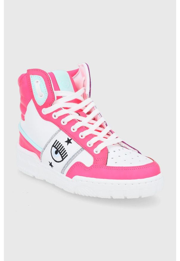 Chiara Ferragni - Buty skórzane High. Nosek buta: okrągły. Zapięcie: sznurówki. Kolor: różowy. Materiał: skóra. Szerokość cholewki: normalna