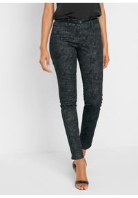 bonprix - Spodnie z diagonalu z efektownym nadrukiem. Kolor: czarny. Wzór: nadruk. Styl: elegancki, klasyczny #1