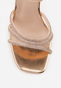Renee - Szampańskie Eleganckie Sandały na Szpilce z Paskiem Wokół Kostki i Cyrkoniami Dalitune. Zapięcie: pasek. Kolor: złoty. Materiał: satyna. Wzór: aplikacja. Sezon: lato. Obcas: na szpilce. Styl: elegancki #5