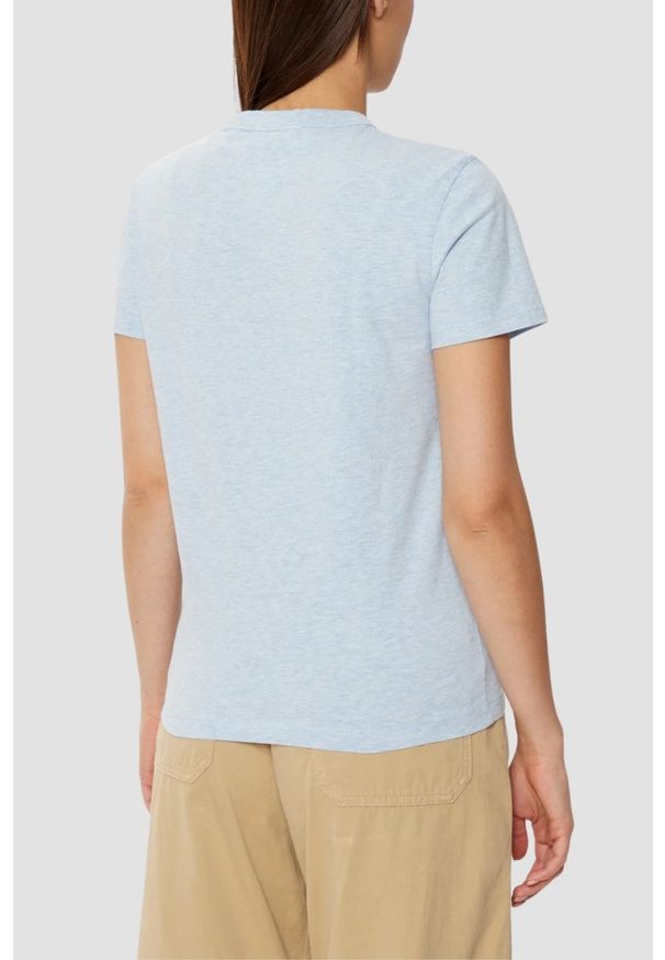 Tommy Jeans - TOMMY JEANS Błękitny damski t-shirt z małym logo. Kolor: niebieski