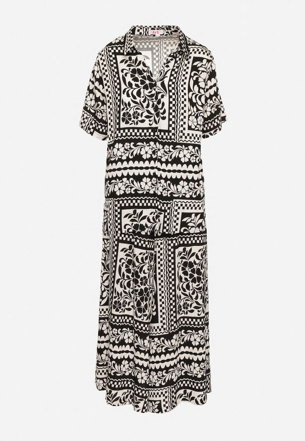 Born2be - Czarny Komplet z Wiskozą z Kwiatowym Motywem Koszula i Spodnie Sonaniella. Kolor: czarny. Materiał: wiskoza. Wzór: kwiaty