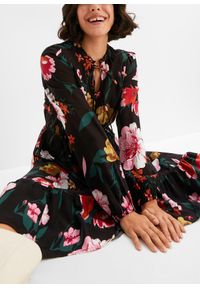 bonprix - Sukienka midi z lejącej wiskozy. Kolor: czarny. Materiał: wiskoza. Wzór: nadruk. Długość: midi #2
