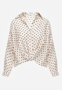 Renee - Beżowa Koszula w Groszki z Wiskozy Zdobiona Węzłem Aetherissa. Okazja: na co dzień. Kolor: beżowy. Materiał: wiskoza. Długość: długie. Wzór: aplikacja, grochy. Styl: casual #3