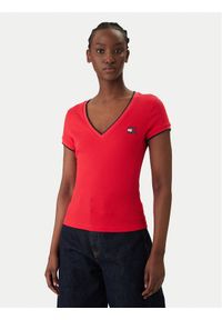 Tommy Jeans T-Shirt DW0DW22275 Czerwony Slim Fit. Kolor: czerwony. Materiał: bawełna #1