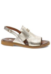 Złote Sandały Armodo Wygodne Obuwie Damskie. Okazja: na co dzień. Zapięcie: pasek. Kolor: złoty. Materiał: skóra, jeans, materiał. Wzór: paski. Sezon: lato. Styl: casual, elegancki #9