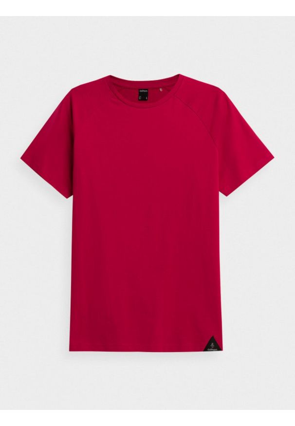 outhorn - T-shirt gładki męski - czerwony. Okazja: na co dzień. Kolor: czerwony. Materiał: materiał, bawełna, dzianina. Długość rękawa: raglanowy rękaw. Wzór: gładki. Styl: casual