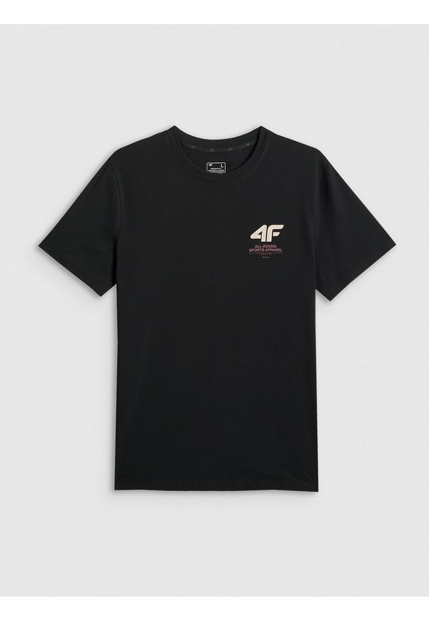 4f - 4F T-shirt regular gładki męski - czarny S. Okazja: na co dzień, na spacer. Kolor: czarny. Materiał: materiał, dresówka, jeans. Wzór: gładki. Styl: klasyczny, casual