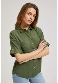 MOODO - Koszula z krótkim rękawem i kieszeniami khaki. Kolor: brązowy. Długość rękawa: krótki rękaw. Długość: krótkie