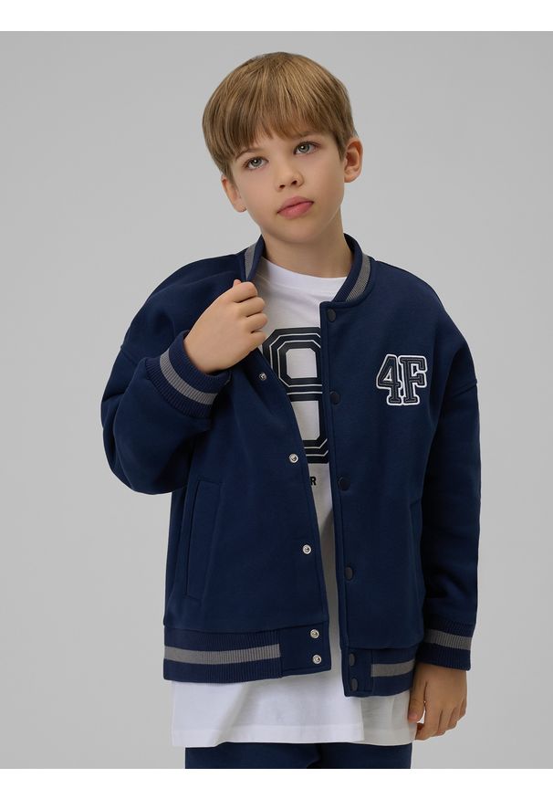 4f - 4F Bluza bejsbolówka bomberka chłopięca - granatowa 134/140 (8-10 lat). Okazja: na co dzień. Kolor: niebieski. Materiał: dzianina. Sezon: lato. Styl: casual