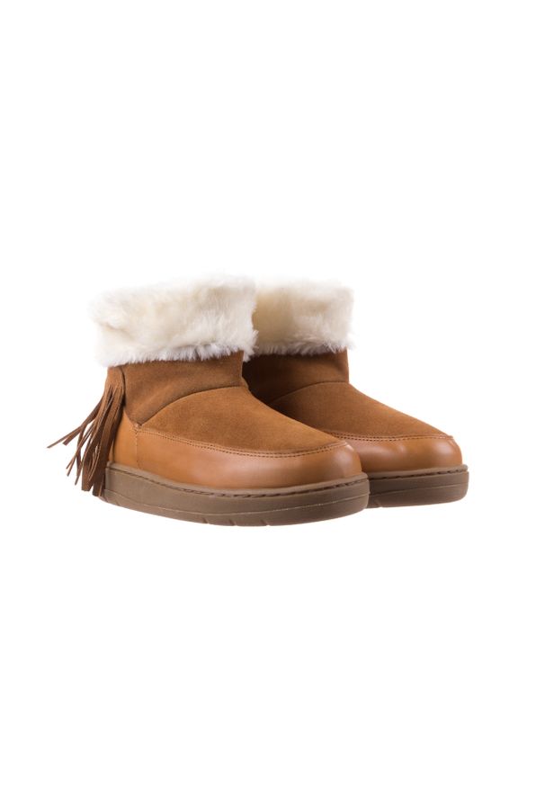 Brązowe śniegowce Bayla na zimę, z cholewką, z aplikacjami, boho