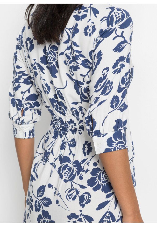 bonprix - Sukienka koszulowa z lejącej wiskozy. Kolor: biały. Materiał: wiskoza. Typ sukienki: koszulowe