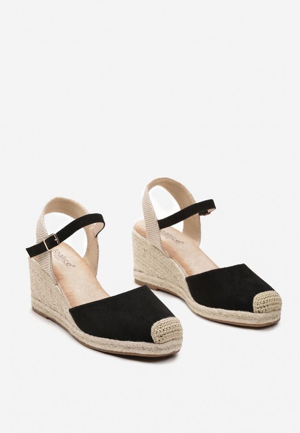 Renee - Czarne Sandały w Stylu Espadryli z Plecionką i Zapięciem przy Kostce Virailia. Kolor: czarny. Sezon: lato. Styl: elegancki