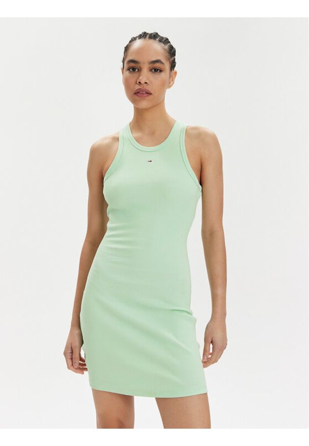 Tommy Jeans Sukienka letnia Essential DW0DW17406 Zielony Slim Fit. Kolor: zielony. Materiał: bawełna. Sezon: lato