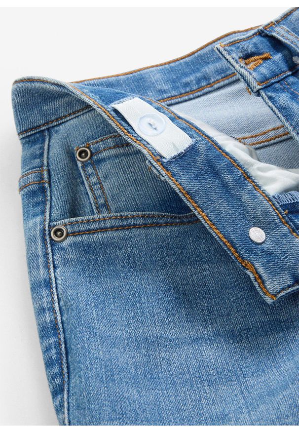 bonprix - Dżinsy ze stretchem i regulowanym pasem o kroju loose fit, prosta nogawka. Kolor: niebieski