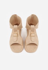 Born2be - Beżowe Sandały w Stylu Botków z Ozdobną Klamrą Theaneasi. Okazja: na co dzień. Zapięcie: klamry. Kolor: beżowy. Materiał: jeans. Styl: casual, elegancki, klasyczny #7