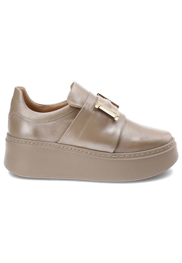 DAMISS - Beżowe Sneakersy Damiss Wygodne Buty Damskie. Kolor: beżowy. Materiał: skóra. Szerokość cholewki: normalna