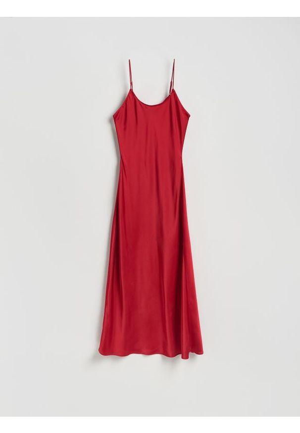 Reserved - Sukienka maxi na ramiączkach - czerwony. Kolor: czerwony. Materiał: tkanina. Długość rękawa: na ramiączkach. Typ sukienki: proste. Długość: maxi