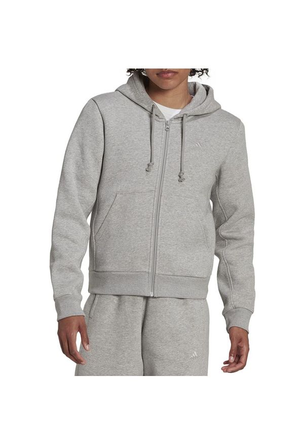 Adidas - Bluza adidas All SZN Fleece Full-Zip Hoodie HJ8010 - szara. Kolor: szary. Materiał: materiał, bawełna, poliester. Styl: sportowy