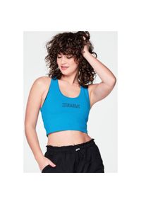 ZUMBA WEAR - Top crop sportowy damski Zumba Vibrant. Kolor: niebieski. Materiał: bawełna. Sport: fitness