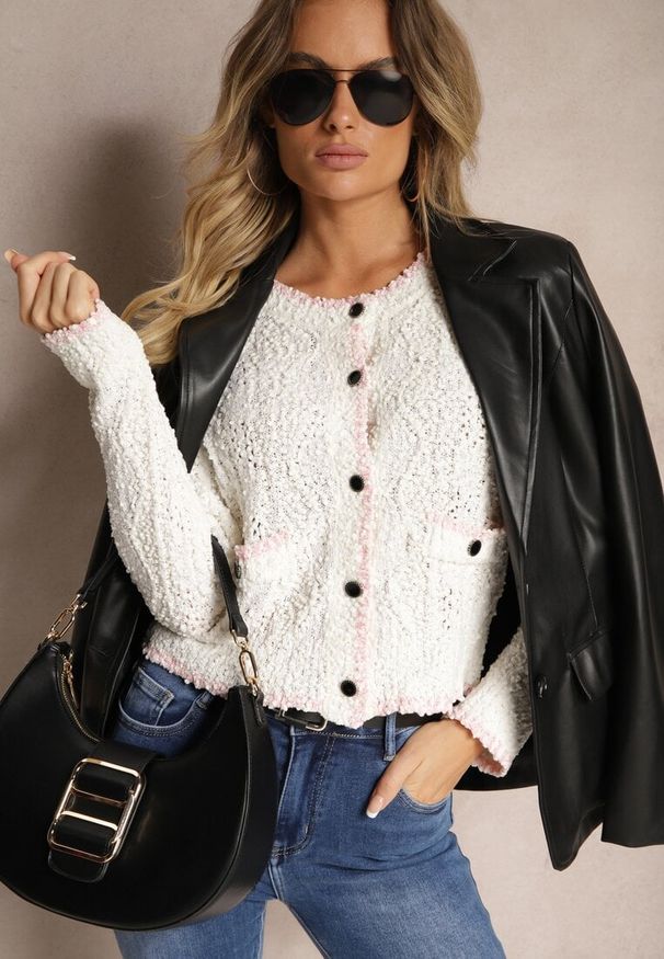 Renee - Beżowy Kardigan Rozpinany z Wiskozą i Imitacją Kieszeni Lialisa. Okazja: do pracy, na spotkanie biznesowe, na co dzień. Kolor: beżowy. Materiał: wiskoza. Styl: casual, elegancki, biznesowy