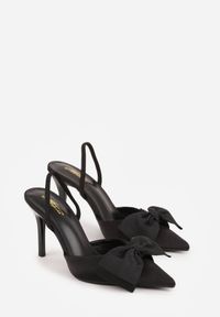 Born2be - Czarne Satynowe Szpilki z Odkrytą Piętą i Ozdobną Kokardą Argatea. Okazja: na co dzień, na spotkanie biznesowe, na ślub cywilny, do pracy, na wesele, na imprezę. Kolor: czarny. Materiał: satyna. Obcas: na szpilce. Styl: casual, biznesowy, elegancki, klasyczny #8