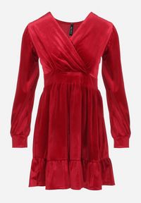 Born2be - Bordowa Sukienka c Dalki. Kolor: czerwony. Materiał: welur. Sezon: zima #5
