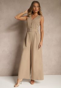Renee - Ciemnobeżowy Kombinezon o Taliowanym Kroju z Wiskozą i Paskiem Raliorea. Kolor: beżowy. Materiał: wiskoza. Styl: elegancki #5