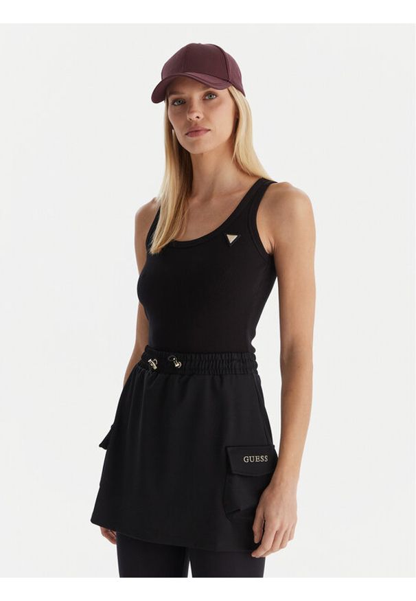 Guess Top Colette V4YP06 K8RT2 Czarny Slim Fit. Kolor: czarny. Materiał: wiskoza