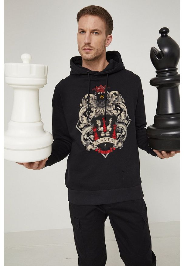 medicine - Medicine bluza męska kolor czarny z kapturem z nadrukiem. Okazja: na co dzień. Typ kołnierza: kaptur. Kolor: czarny. Wzór: nadruk. Styl: casual