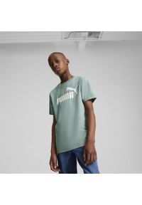 Puma - Młodzieżowa koszulka ESS z logo No. 1 PUMA Green Terrain. Kolor: zielony. Materiał: guma. Wzór: nadruk. Sport: joga i pilates