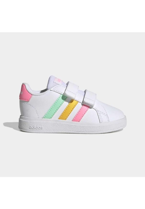 Adidas - Buty Grand Court Lifestyle Hook and Loop. Kolor: biały, wielokolorowy, różowy, zielony. Materiał: materiał