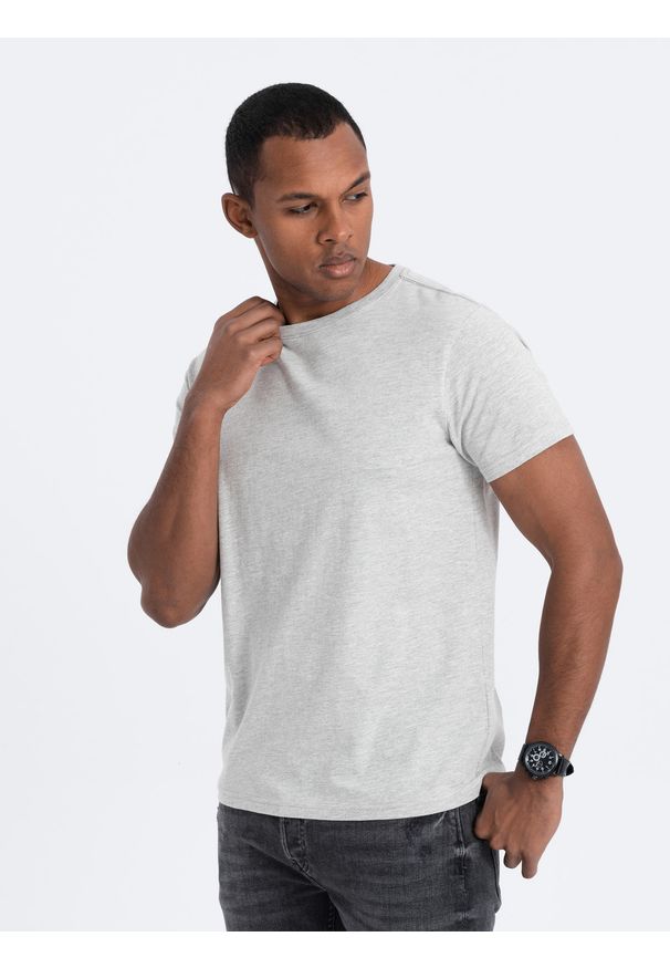 Ombre Clothing - Klasyczny T-shirt męski bawełniany BASIC - szary V3 - Rozmiar: XXL. Kolor: szary. Materiał: bawełna. Styl: klasyczny