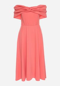 Born2be - Pomarańczowa Rozkloszowana Sukienka z Odsłoniętymi Ramionami i Drapowaniem Odilene. Okazja: na imprezę. Kolor: pomarańczowy. Sezon: lato. Typ sukienki: z odkrytymi ramionami. Styl: elegancki #2