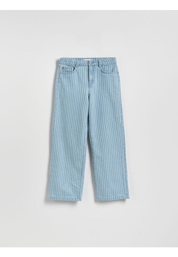 Reserved - Jeansy straight z metalizowaną nicią - niebieski. Kolor: niebieski