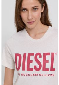 Diesel T-shirt bawełniany kolor kremowy. Okazja: na co dzień. Kolor: beżowy. Materiał: bawełna. Wzór: nadruk. Styl: casual #4