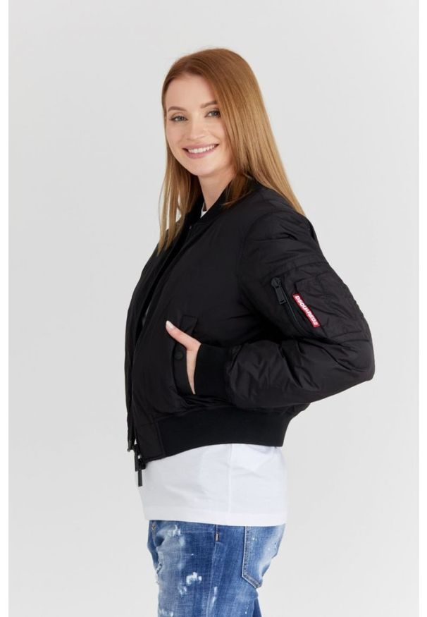 DSQUARED2 Czarna kurtka damska icon bomber, Rozmiar 42. Kolor: czarny. Materiał: puch