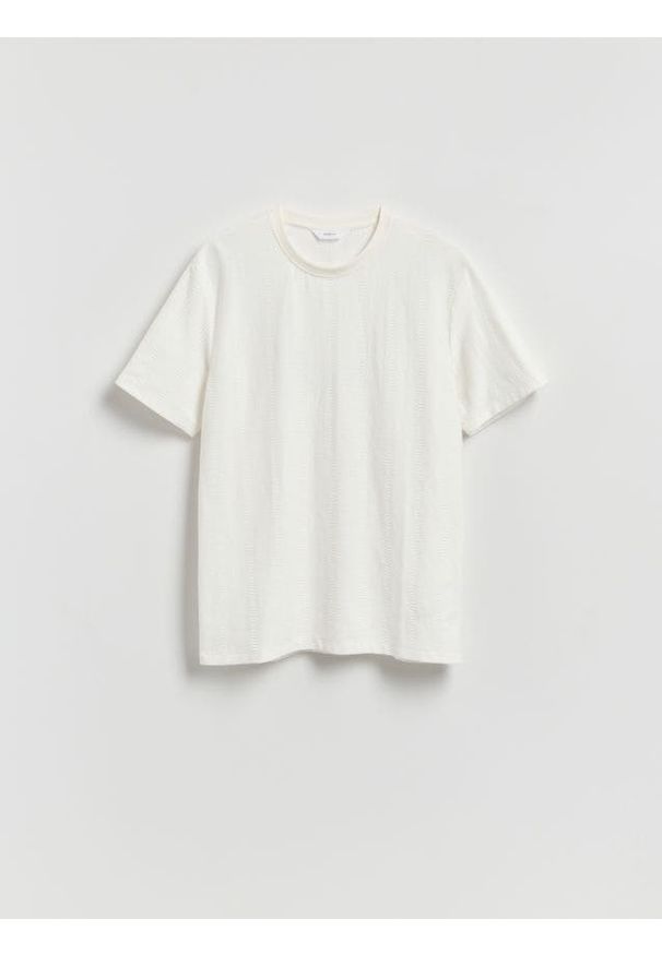 Reserved - Strukturalny t-shirt regular - biały. Kolor: biały. Materiał: bawełna, dzianina