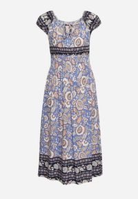 Born2be - Fioletowa Bawełniana Sukienka z Gumką w Talii i Wiązanym Dekoltem Emetta. Okazja: na co dzień. Kolor: fioletowy. Materiał: bawełna. Styl: elegancki, casual #6