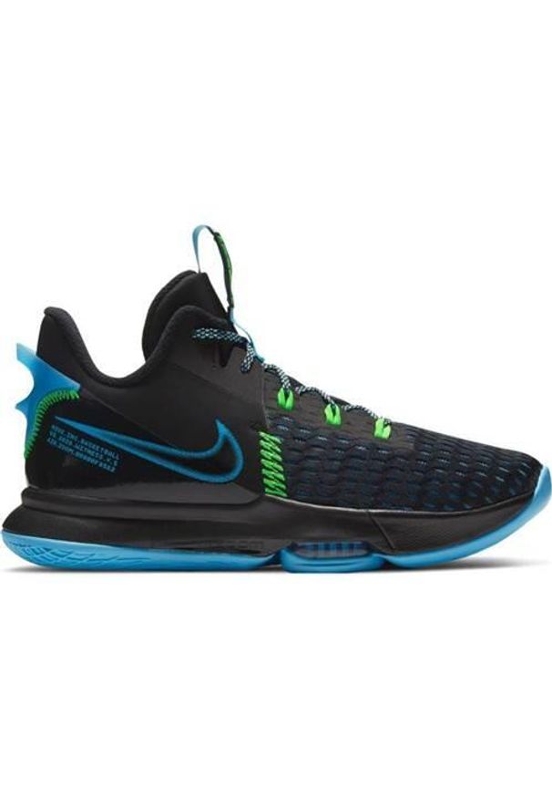 Buty koszykarskie męskie Nike Lebron Witness V. Zapięcie: sznurówki. Kolor: czarny. Materiał: guma, materiał, tkanina, syntetyk. Szerokość cholewki: normalna. Sport: koszykówka