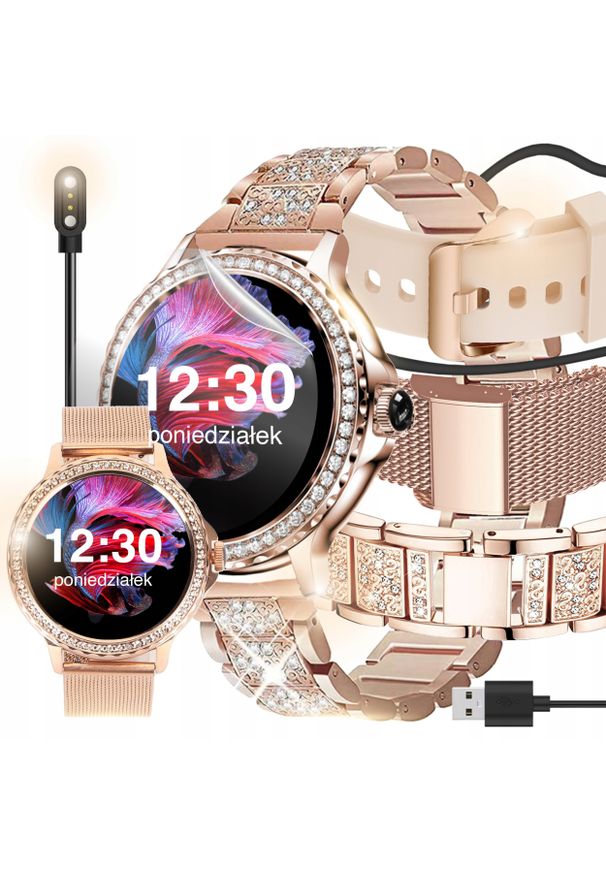 WonderWatch - SMARTWATCH ZEGAREK DAMSKI POLSKIE MENU ROZMOWY CIŚNIENIE PULS CYRKONIE. Rodzaj zegarka: smartwatch