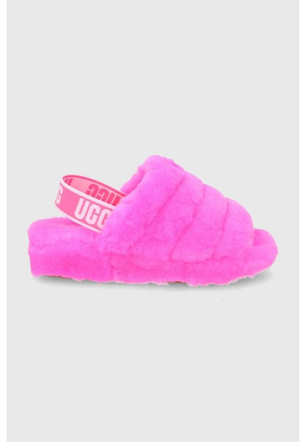 Ugg - UGG kapcie wełniane Fluff Yeah Slide kolor fioletowy. Kolor: fioletowy. Materiał: wełna. Wzór: gładki