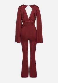 Born2be - Bordowy Długi Kombinezon z Szerokimi Rękawami i Odkrytymi Plecami Dasima. Okazja: na imprezę. Kolor: czerwony. Długość: długie. Styl: klasyczny, elegancki #4
