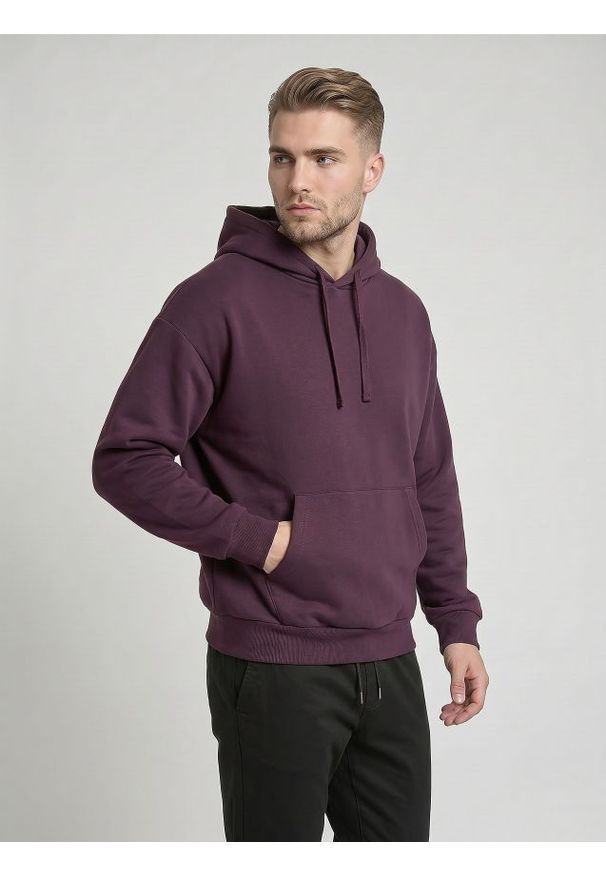 Sinsay - Bluza z kapturem comfort fit z domieszką bawełny - fioletowy. Typ kołnierza: kaptur. Kolor: fioletowy. Materiał: bawełna