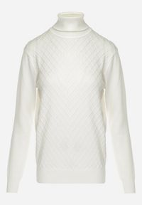Born2be - Biały Sweter z Golfem w Romby z Wiskozy Habenilla. Typ kołnierza: golf. Kolor: biały. Materiał: wiskoza. Wzór: aplikacja. Styl: klasyczny #3